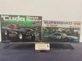 2 1/25 Scale Car Model Kits, Jo-Han Superbird by Plymouth Stock/Race & Monogram Cuda Street Machine