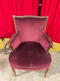 Lovely Vintage Parlor Accent Chair w/ Wine Red Velvet Upholstery. Very Good Condition. See pics.