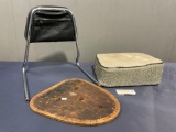 3 Vintage Vespa Pieces, Leather Seat Cover w/ pocket, Old Wood, & Vintage Cushion