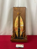Painted & Carved Wooden Wall Hanging w/ small stones design, 18h x 8.5w inches