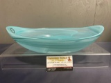 Shiraleah Chicago Handmade Glass Bowl, Blue Swirl Glass Centerpiece, 14 inches long