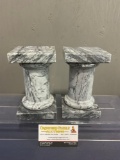 Pair of Gray Marble Columns, Bookends, or pedestals, both 6.5h x 4w x 4d inches