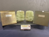2 Pairs of Vintage 1930s-40s Book Ends, Silver Crest Bronze pair & Green Onyx w/ Bronze bottom