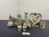 Tonala Mexican Stoneware Pottery, Blue Bird Pattern S&P Shakers, Teapots, Hurricane Lamp, & more