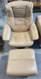 Modern EKORNES? Stressless Beige Leather Recliner & Ottoman - as is See pics.