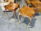 Pair of Vintage Teak? Wood Side Tables w/ Ornate Carved Details & Ball & Claw Feet. See pics.