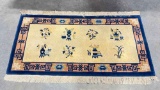 Vintage Blue & Yellow Wool? Pile Rug w/ Asian Motif. 62