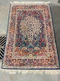 Blue & Red Persian Wool Pile Tapestry Rug w/ Flowering Tree. Measures 78