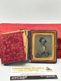 Antique Early 1800'S daguerreotype or tin type Photo of a man with Wild hair with case