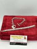 pair of sterling silver bracelets, link & Chain W/heart charm 52.70 grams