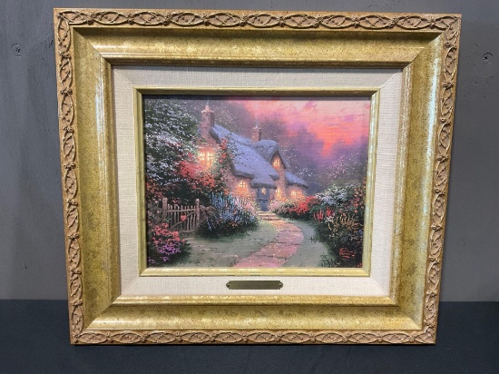Framed Thomas Kinkade Accent Print w/ COA, Glory of Evening, measures 14.5h x 16.5w inches
