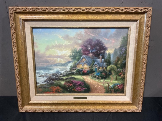 Framed Thomas Kinkade Accent Print w/COA, A New Day Dawning, 18.5h x 22w inches