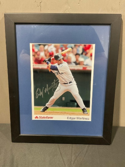 Framed Signed Edgar Martinez Seattle Mariners Photograph, State Farm, 16.5h x 18.5w inches