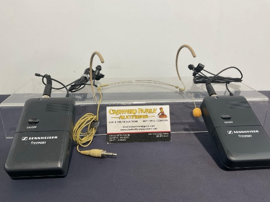 Pair of Sennheiser Freeport Wireless Bodypack Transmitters SK2-B, w/ Lav Mics & Headset mic