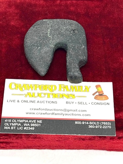 Antique Chinese Carved Magnetite Stone Pendant in the shape of a blade Featuring Dragon Head Handle