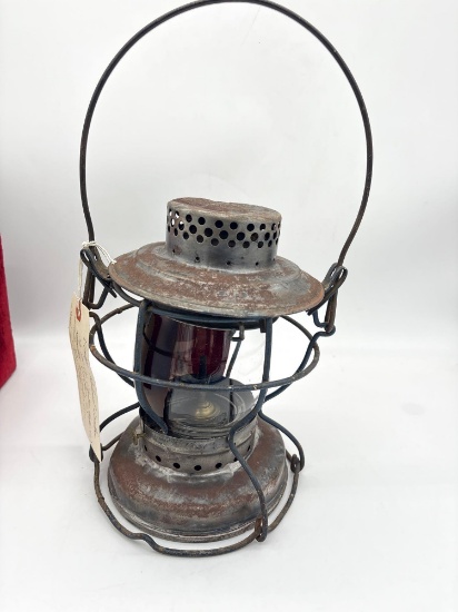 Antique Southern Pacific Railroad Lantern w/ rare dual purpose red/ clear lens.