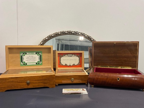 Three Music Boxes, plays Memory, Schubert & Silent Night, Italian & Thorens & 1x Mirrored Tray