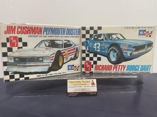 Pair of AMT Model Car Kits, 1:25 Scale, Richard Petty Dodge Dart & Jim Cushman Plymouth Duster