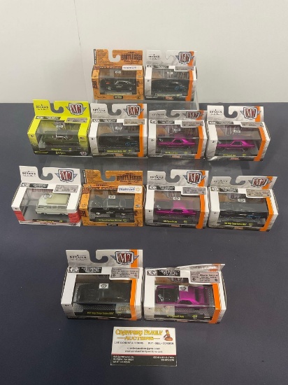 Set of 10 M2 1:64 Scale Diecast Cars, 1950s-71 MOPAR, Dodge Chargers, Plymouth Cudas & more