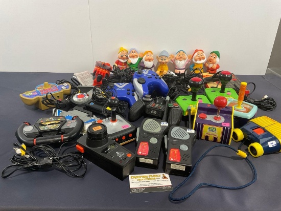 Assortment of Plug In TV Games, Vinyl 7 Dwarves, Wheel of Fortune, Frogger, Pac Man, & more
