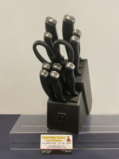 J.A. Henckels Knife Block w/ 10 Knives, & Kitchenaid Shears