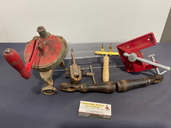 Antique J.S. Cantelo Drawknife, Columbian Vise, Crank Driven Grinding Wheel & more