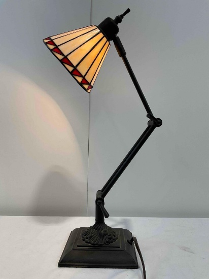 Modern Desk Lamp w/ Stained Glass Shade. Tested, Works. Excellent Condition. See pics.