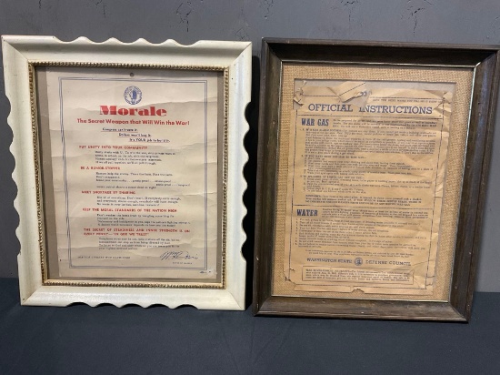 Pair of Framed WWII Paper Notices, Morale from Mayor of Seattle, & Official Instructions from WSDC