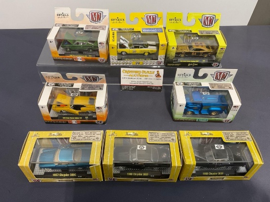 8 M2 Diecast Cars, 1/64 Scale, Mostly Dodge & Plymouth, various sets, Charger, Road Runner, Cudas