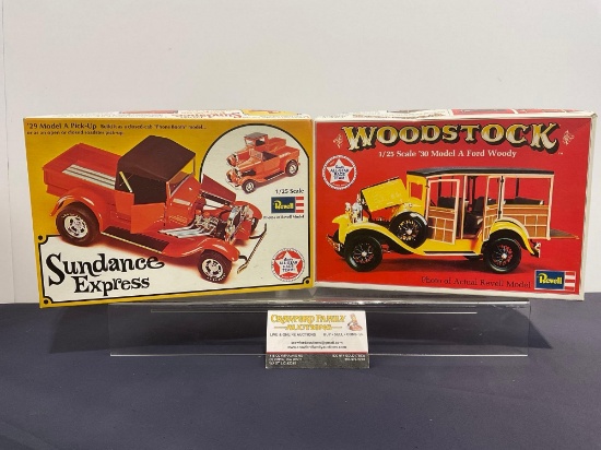 Pair of Car Model Kits, 1:24 Scale Revell Sundance Express Model A & Woodstock Ford Model A Woody