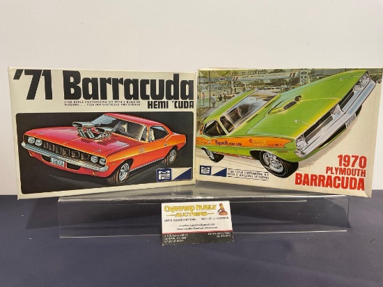 Pair of Car Model Kits, 1:24 Scale, MPC 1970 & 1971 Plymouth Barracuda
