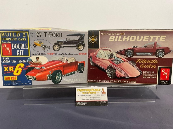 Pair of Car Model Kits, 1:24 Scale AMT, 27 T-Ford or XR 6 Hot Rod & Bill Cushenbergs Silhouette