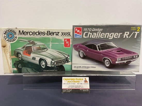 Pair of Car Model Kits, 1:24 Scale AMT Mercedes-Benz 300SL & 1970 Dodge Challenger R/T