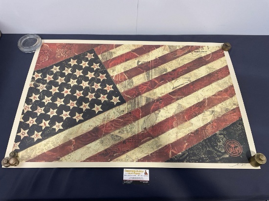 unframed Litho titled Flag #1, by Shepard Fairey, w/original wrapping, approx 24 x 18 inches