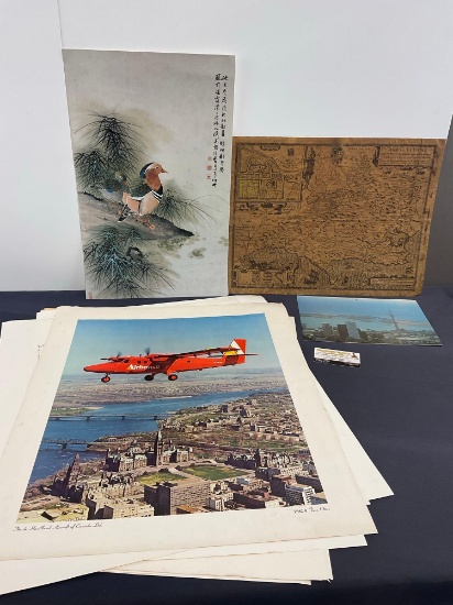 Asst Canadian Airplanes Prints, Japanese Print, a few maps, incl. Dorsetshire, & more