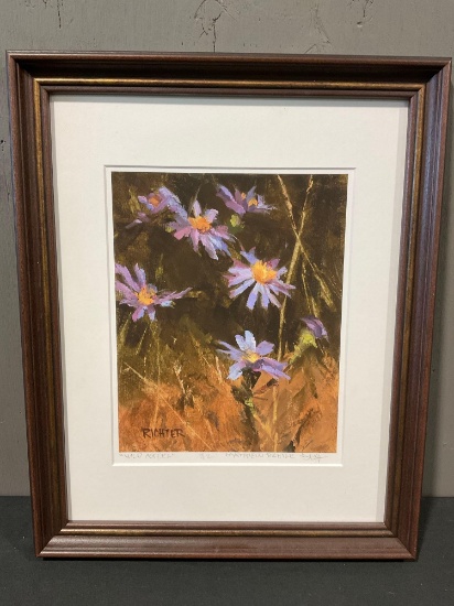 Framed Litho signed & #d 4/12, titled Wild Asters by Matthew Richter, 16.5h x 13.5w inches