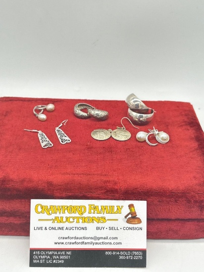 7 x Pairs of sterling silver Earrings including 2 sets w/ real pearls