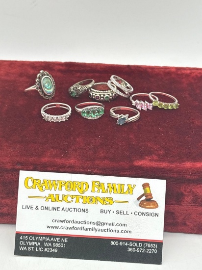 9x Very fine Sterling Silver rings Featuring attractive stones in each ring , assorted sizes