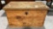 Antique Primitive Oak Wood Blanket Chest Updated as Coffee Table w/ Glass Top. See pics.