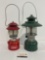Pair of Vintage Coleman White Gas Lanterns, Green & Red
