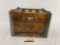 Lacquered Wood & Steel Milk Bottle Crate w/ 12 Glass Milk Bottles, 10h x 16.5w x 12.5d inches