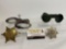 Pair of The Peerless Handcuffs, Green Glass Safety Glasses, Faux Sheriff Badge, & Security Badge