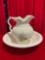 Vintage Off White Ceramic Pitcher w/ Flower & Wash Bowl. Very Good Condition. See pics.
