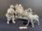 White & Gold Trimmed Ceramic Christmas Decor, Santa, Sleigh & 1 Reindeer
