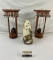 3 pcs Vintage Japanese Wooden Art Assortment. 2 Bamboo Well Statuettes, 1 Thermometer. See pics.