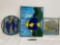 Trio of Stained Glass Panels, Angelfish, Dolphin & Blue Tang, largest is 14h x 11w x 1.5d inches