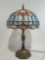 Tiffany-Style Stained Slag Glass Table Lamp, double light, tested & working, 27 inches tall