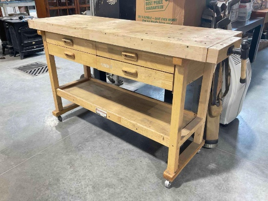 Windsor Design 60" Rolling Wooden Work Bench Model 93454. Good Condition. See pics.