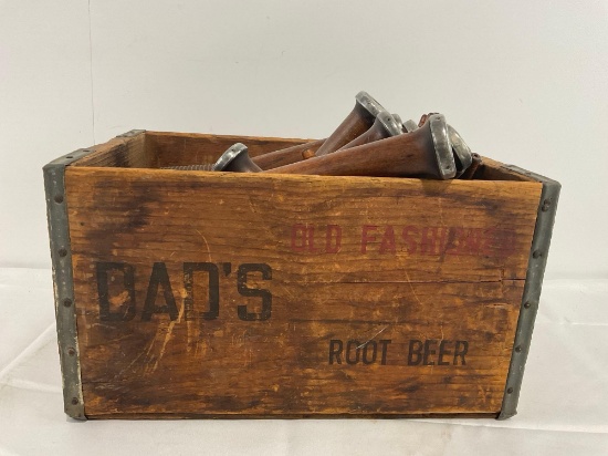 Dads Old Fashioned Root Beer Crate w/ assortment of spools, 9.5h x 16w x 10d inches