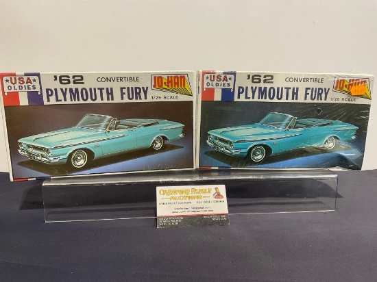 Pair of Model Kits, 1:25 Scale, Jo-Han 1962 Plymouth Fury, Both Sealed in box